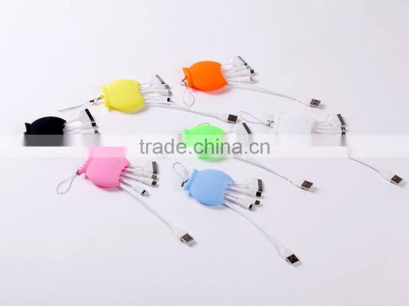 4 in 1 USB Sync Data Charger Cable Key Chain Ring For Iphone Samsung Android