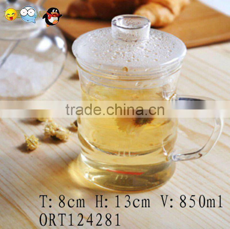 High quality clear borosilicate double wall glass cup with lid for coffee and tea