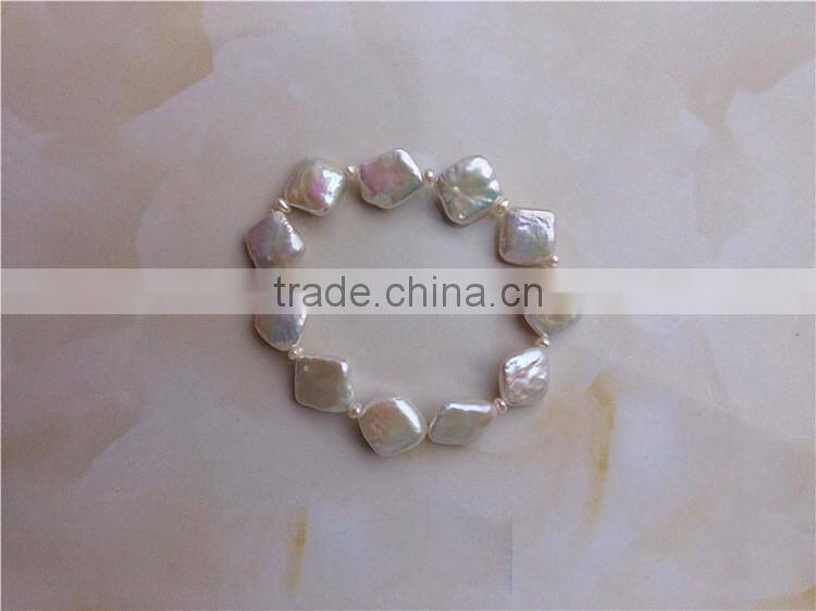 white diamond shape freshwater pearl bracelet wholesale 10-12mm