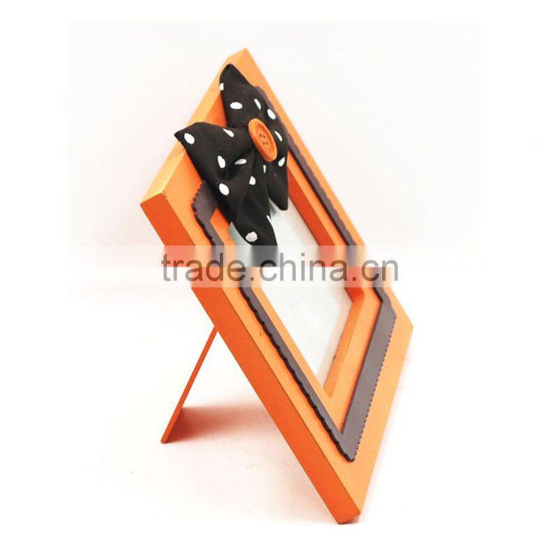 Wood butterfly 9-1/2" x 1/2" x 6-3/4" orange button Harvest Festival and Thanksgiving day picture photo frame