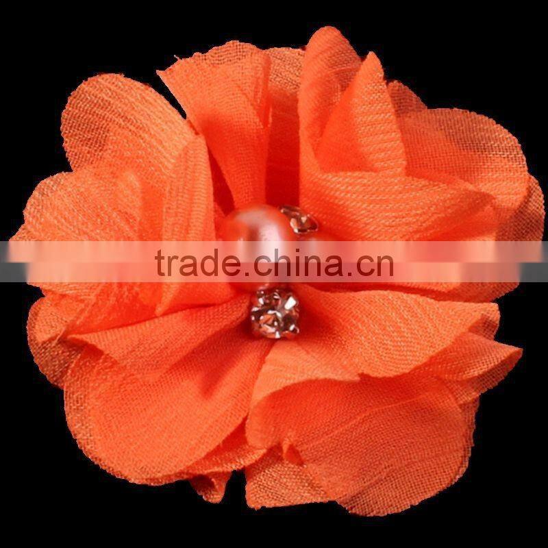 mesh flower with pearl beads center for kids hair accessories