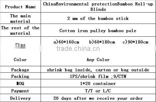 Bamboo Roll-up Blinds ChinaEnvironmental protection