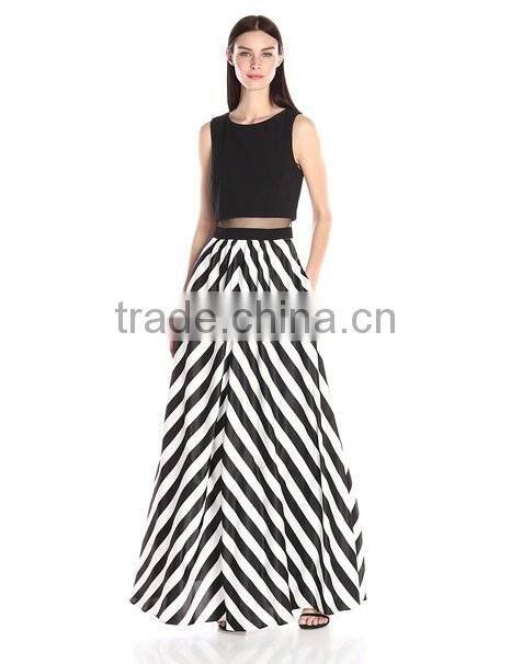2016 hot sales two piece design maxi dress black/white new style dress LC6042-A