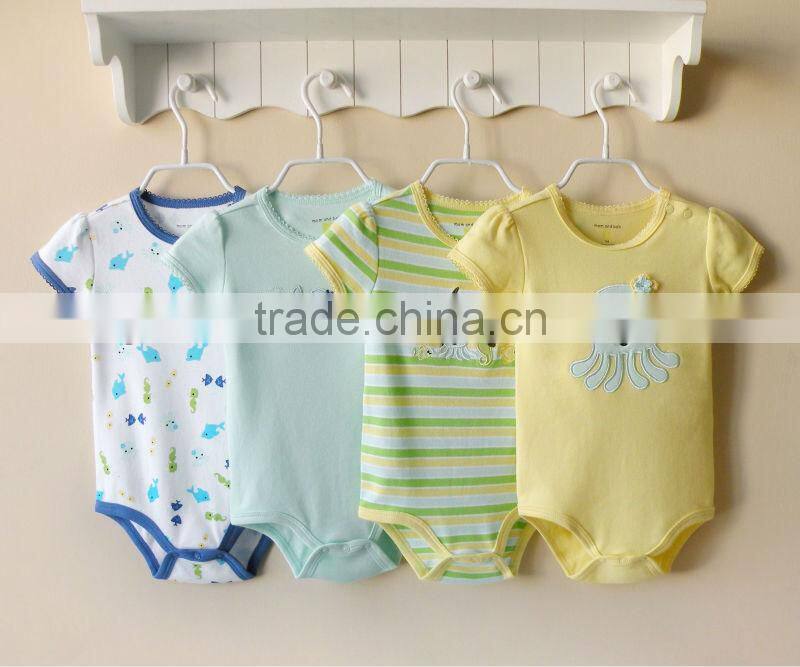 mom and bab 2013 Summer baby romper 100% cotton short bodysuit 4in1 gift box gift set