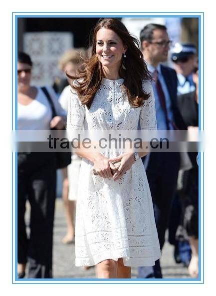 European Summer Fashion Elegant White Lace Cotton Dress Pattern Wholesale