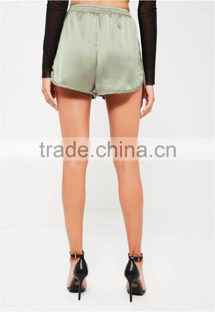 Sexy Women Boxer Shorts Green Silky Zip Detail Runner Shorts Womens Running Shorts Wholesale