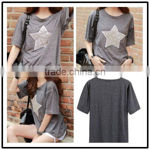 2016 shining t-shirt O-neck fashion design for girls