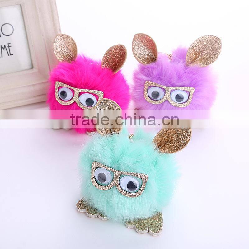 2017 New Arrival Popular Rex Rabbit Fur Pompom Keychain with Tassel Fur Ball Keychain 110A