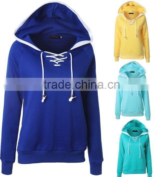 Winter Fashion Pullover Sweatshirt draw string hoodies Raglan Long sleeve blouse