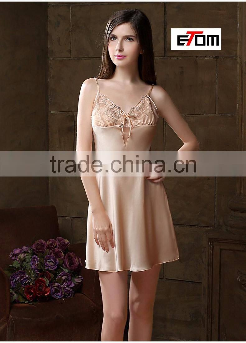 b0858 Customized Floral Lace Nightdress spaghetti strap slip sexy girls satin photos nightdress dress satin Nightgown