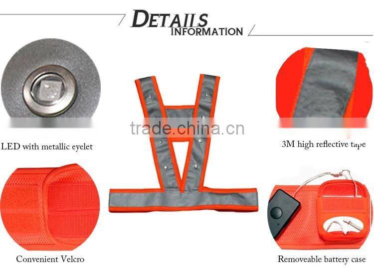 USB rechargeable battery high visibility work flashing led safety vest