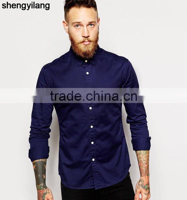 High quality guangzhou cotton shirt, custom men tight-fitting long-sleeved shirt wholesale
