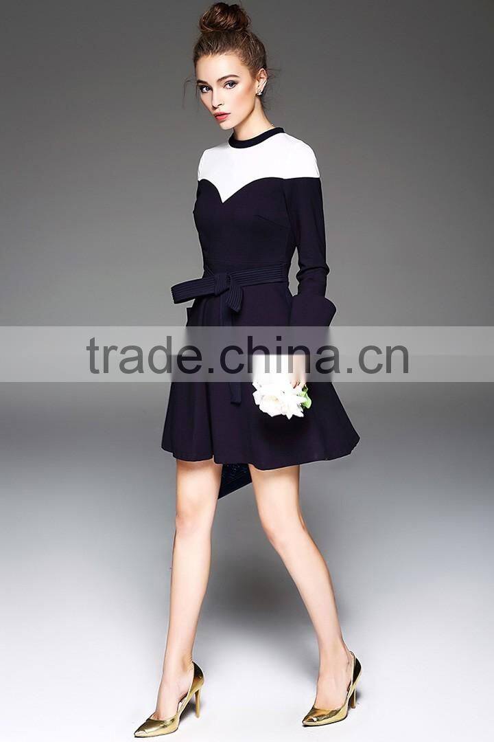 European new style ladies contrast color slim fit A-line underwear dress