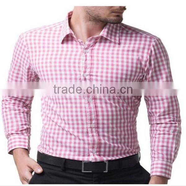2016 new wholesale cutaway collar gingham long sleeve custom men's formal dress shirt