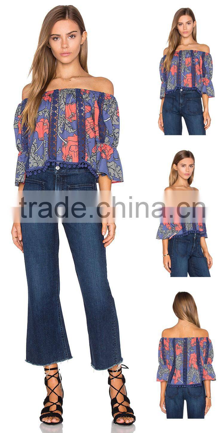 Ladies Off Shoulder Style Three Quarter Sleeves Blouse