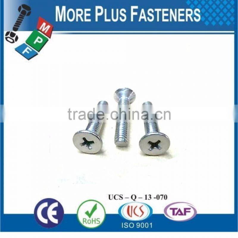 Made in Taiwan Slotted Crossed Hexagon Socket Drive Undercut Flat Head or Button Head Zinc Finish Steel Machine Screw