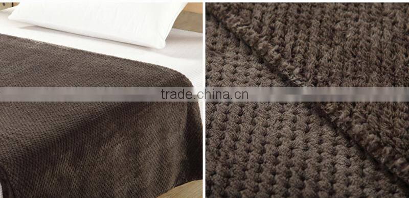 2015 Hot Sale 100% Polyester Warm Fabric Home textile Honeycomb Popcorn-Stitch Solid Waffle Weave Blanket