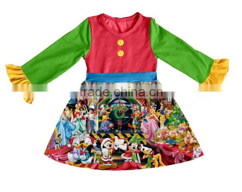 Printed with a beautiful pattern with the girl's dream of the same beautiful and generous cotton princess Christmas dress