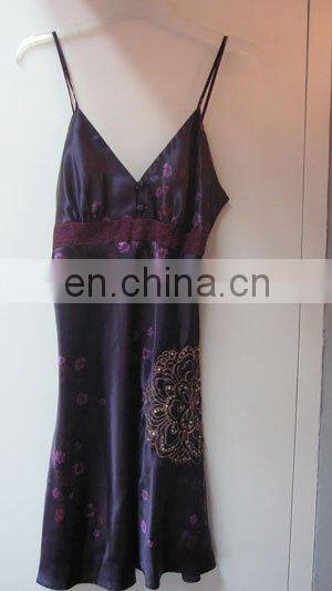 Lady's sexy satin chemise with emb.lace women lingerie