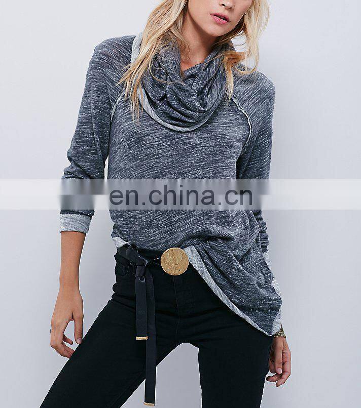 Long raglan sleeves oversized turtleneck knitted slouchy pullover
