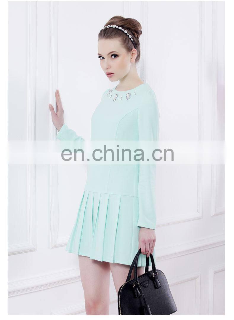 Fashion beaded beauty pleated dress for spring 2014