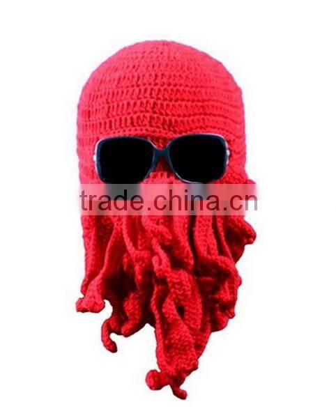 2014 Handmade Knitted Crochet Beard Hat Bicycle Mask Cap Octopus Cool Black SP055