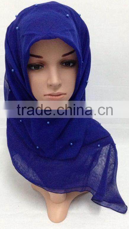 SJ007 New voile pearl 110*110cm muslim square scarf