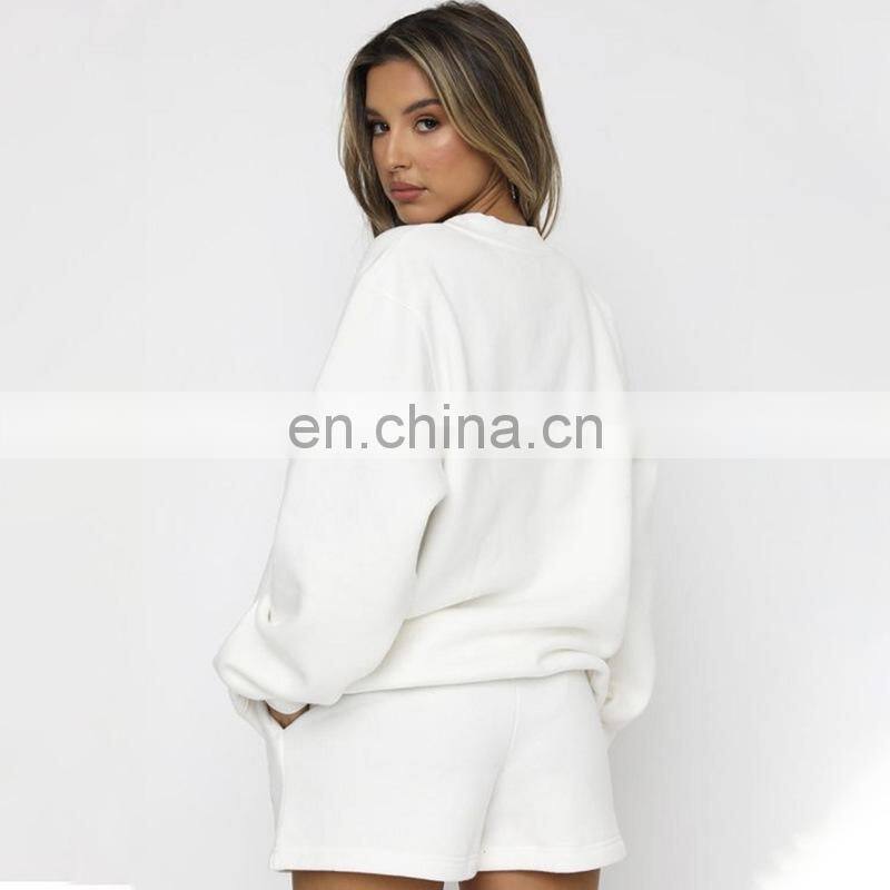 Custom logo autumn and winter casual round neck women's clothing printed letters peach heart shorts long-sleeved sweater suit