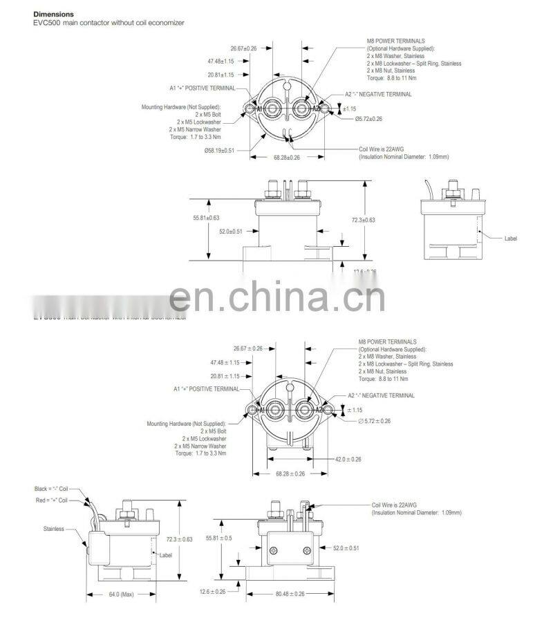EVC500 AAANAM 2299223-2 High Voltage Relay 12V 1000A Contactor Relay For New Energy Vehicles