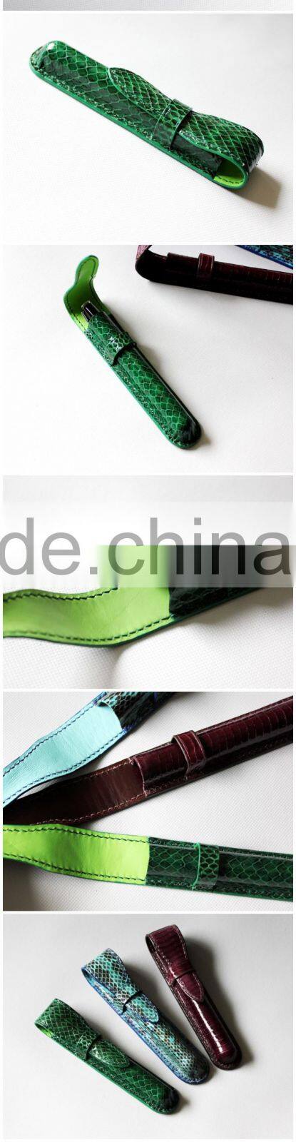 luxury animal leather pen case handmade, business python pen holder for christmas gift