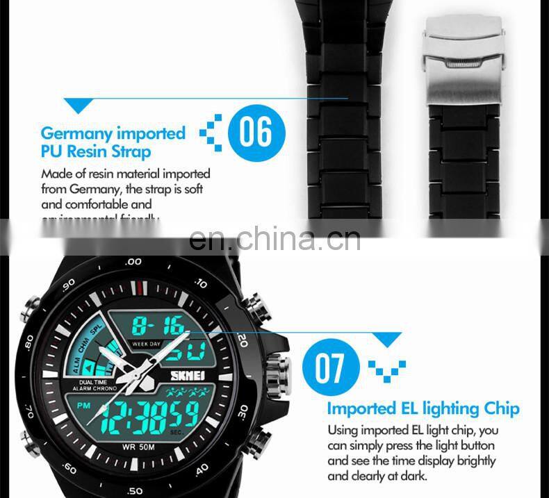 Black factory 5atm swimming analog digital skmei watches men
