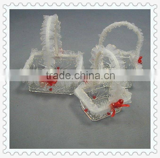 handmade set of 3 cosmetic wire gift baskets with lace and ribbon