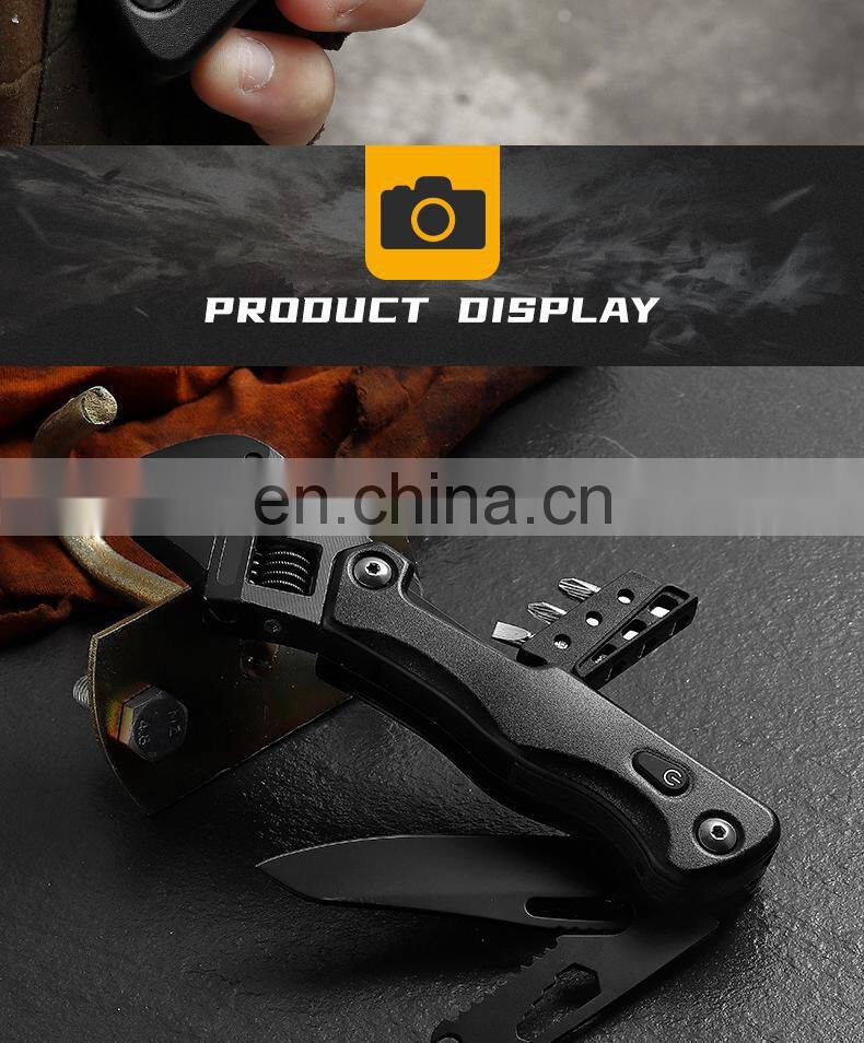 All black adjustable wrench for outdoor multi-purpose combination tool wrench with light attached