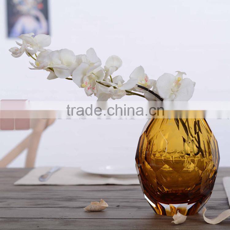 Casamotion Shiny European Small Diamond Amber Color Handmade Glass Flower Vase
