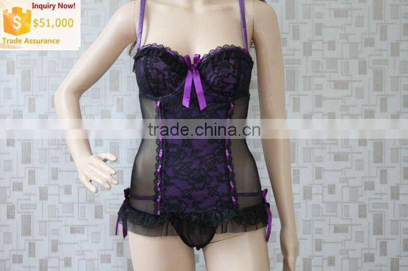 Wholesale Sexy Womens Underwire Lingerie Set Cool Lace Bra Underwear G-string Ladies Sleepwear Nightwear