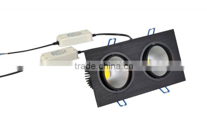 High brightness 2*10w square led cob downlight 230v black dimmable downlight