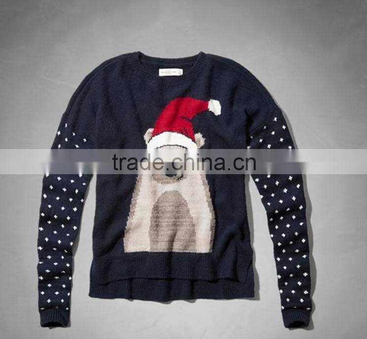 Lady winter knitting wear o-neck jacquard christmas sweater pullover