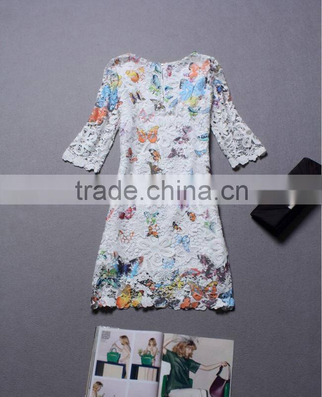 Branded 2014 Water soluble butterfly sweet style lace bodycon autumn dress half sleeve