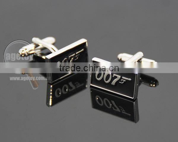 Fashion Men Black Desing Business Gentlemen Luxury Enamel Number 007 Engraved Metal Custom Made Cufflinks