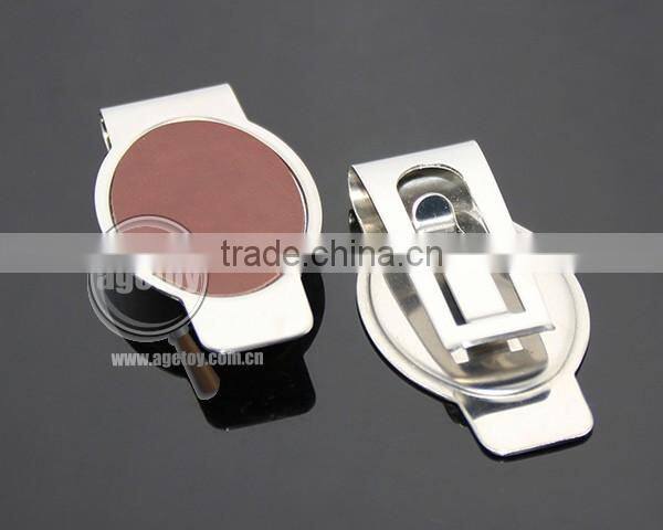 Promotional Oval Shaped Stainless Steel Metal Brown Leather Money Clip