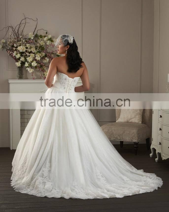 Strapless Sweet Heart A Line White Tulle Applique Plus Size Bridal Wedding Dresses 2015
