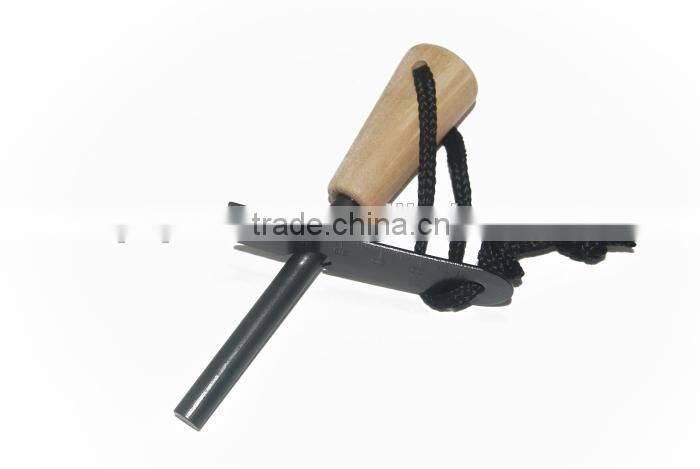 2014 New survival wood fire starter Emergency travel flint with wooden handle