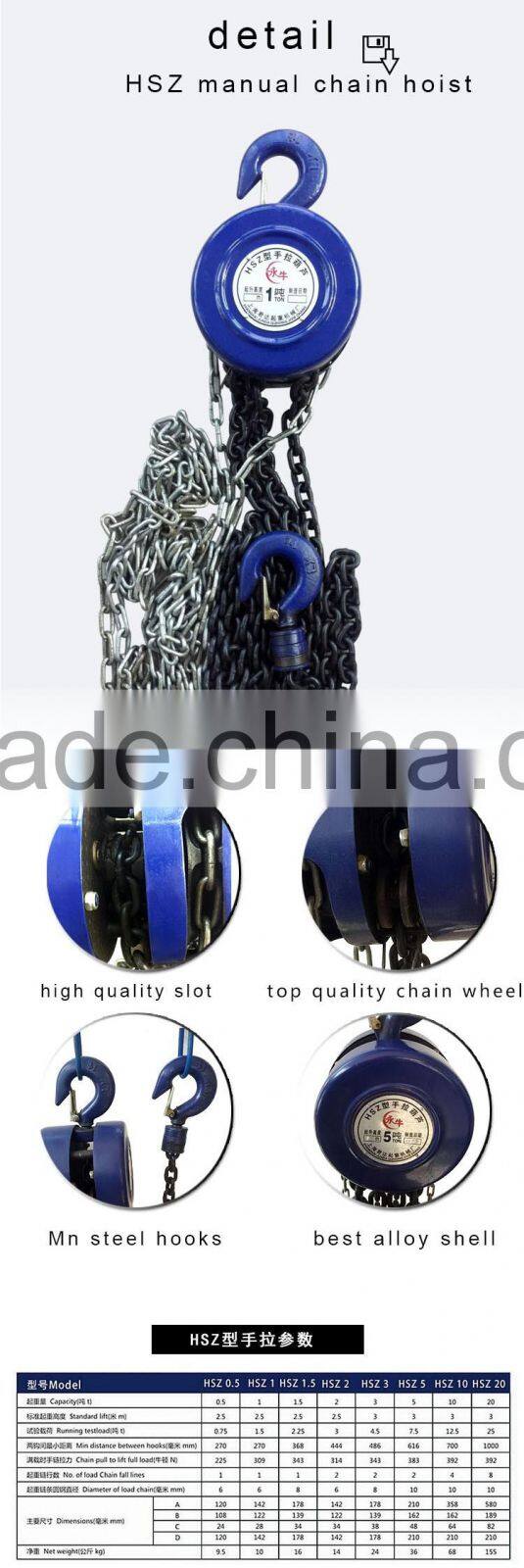 Hand Chain Pulley Block with CE Certification HSZ chain hoist 1TON 2TON 3TON manual chain hoist, hand chain block