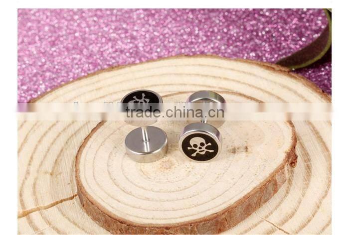 men collection trend round screw stainless steel skull earrings