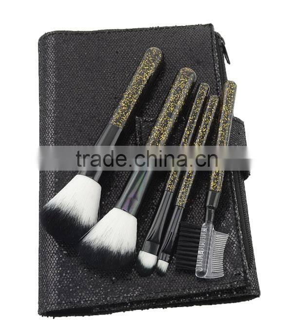 Factory Supplier Travel Convenient Bling Bling Makeup Brush 5pcs With Mirror
