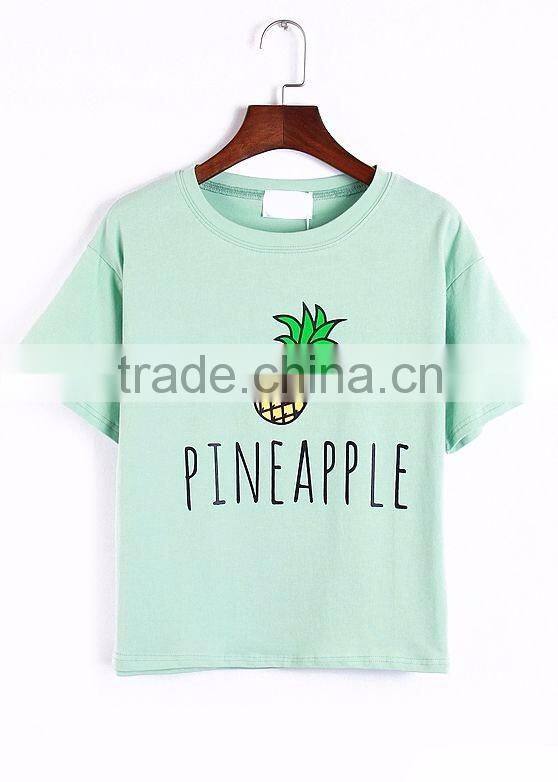 White Short Sleeve Fancy Custom Sublimation Pineapple Printing t Shirt Design