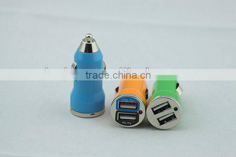 Best Selling Dual USB 2.1+1A car charger bullet mini car charger for mobile phone
