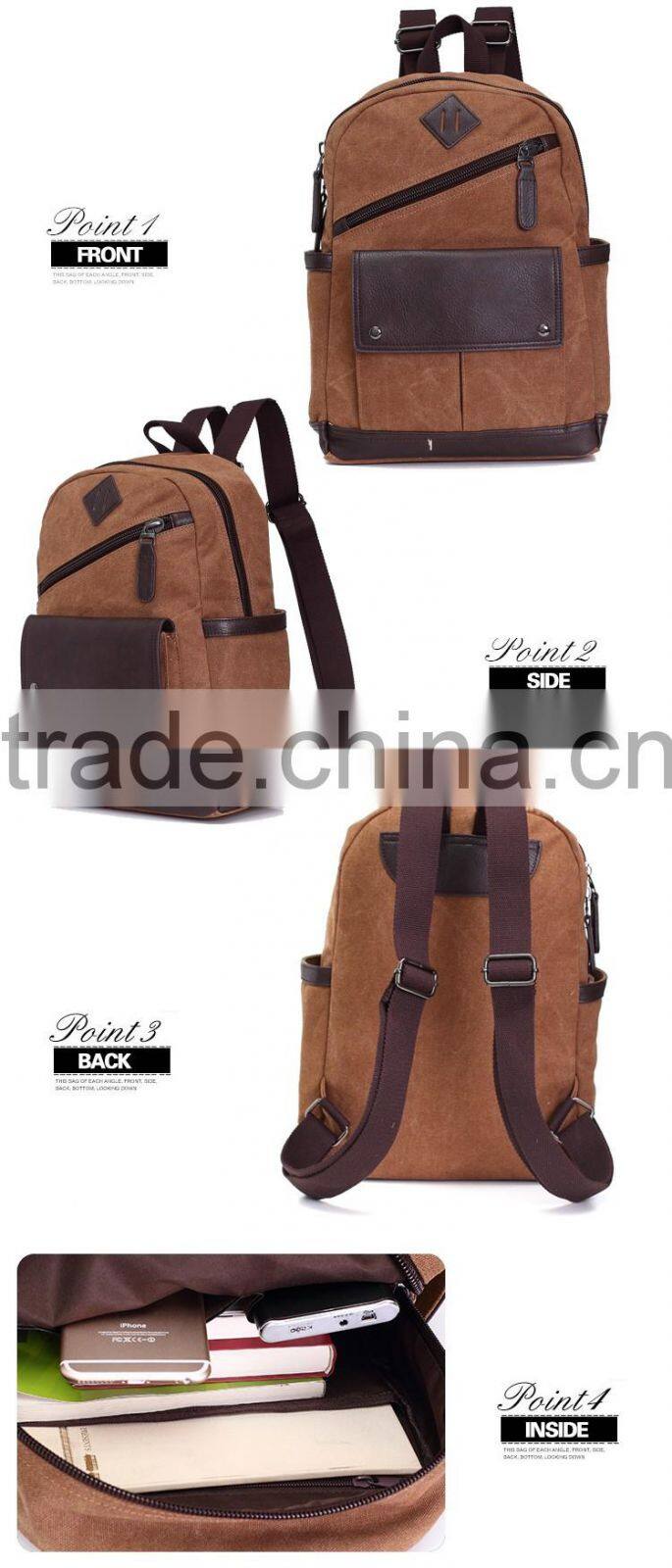 guangzhou canvas schoolbag laptop bag travelling bag with pu