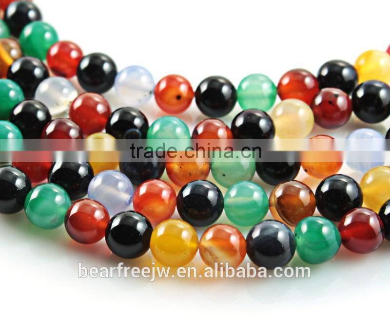 Natural Round Gemstone Seven Color Mixed Color Agate Loose Beads Strand Jewelry Making Beads