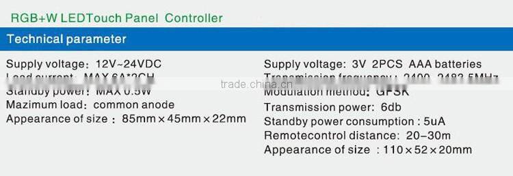 12V~24VDC 20~30m remotecontrol distance 433M RGB LED touch panel controller/Dimmer